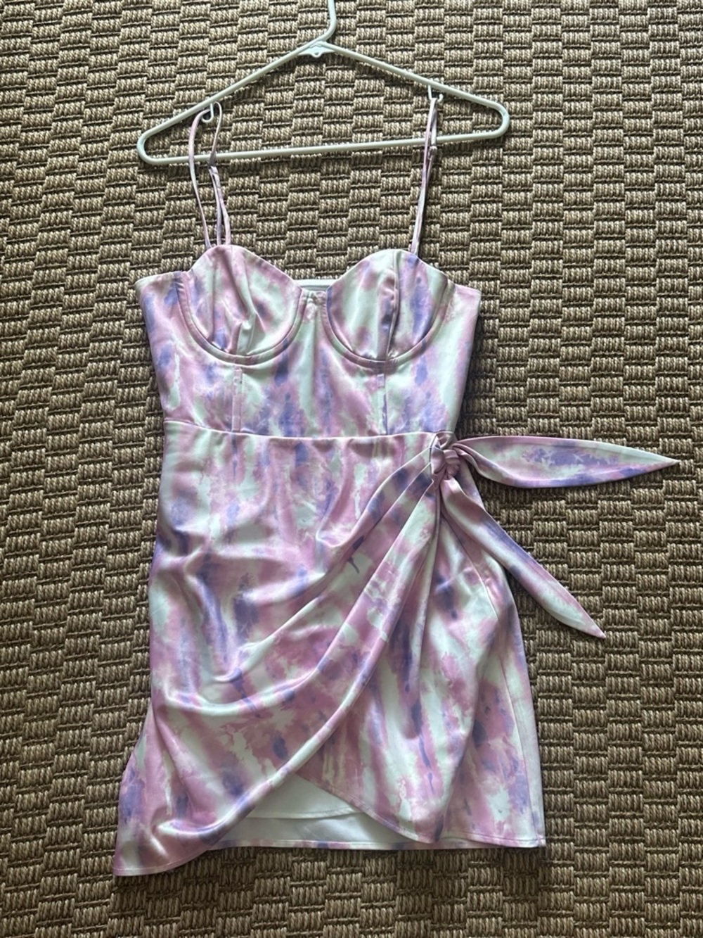 Michael Costello Iridescent Pastel Tie-Side Mini Dress
